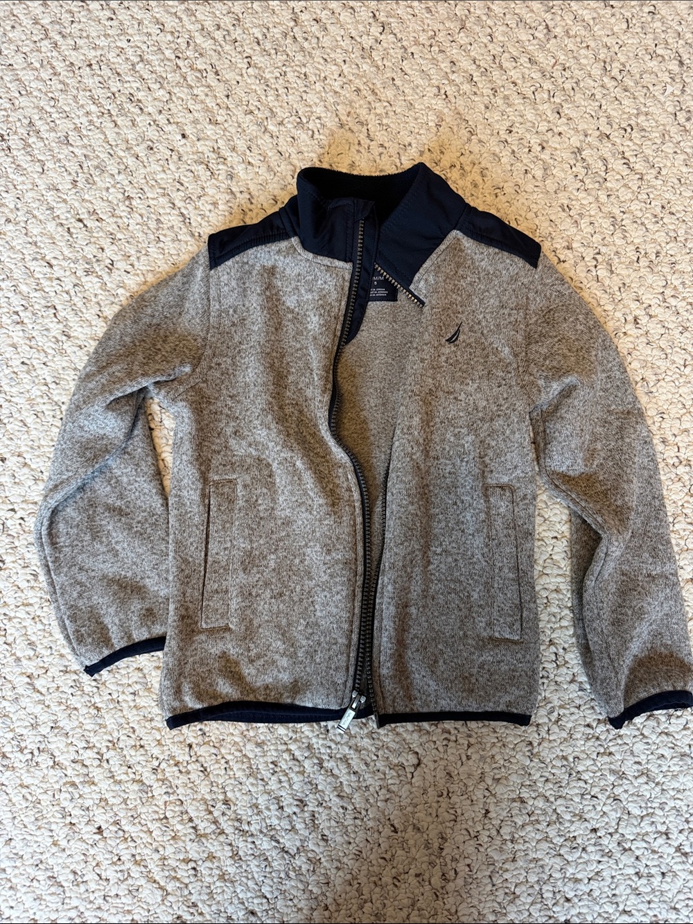 Nautica Gray Fleece Zip Jacket with Navy Accents